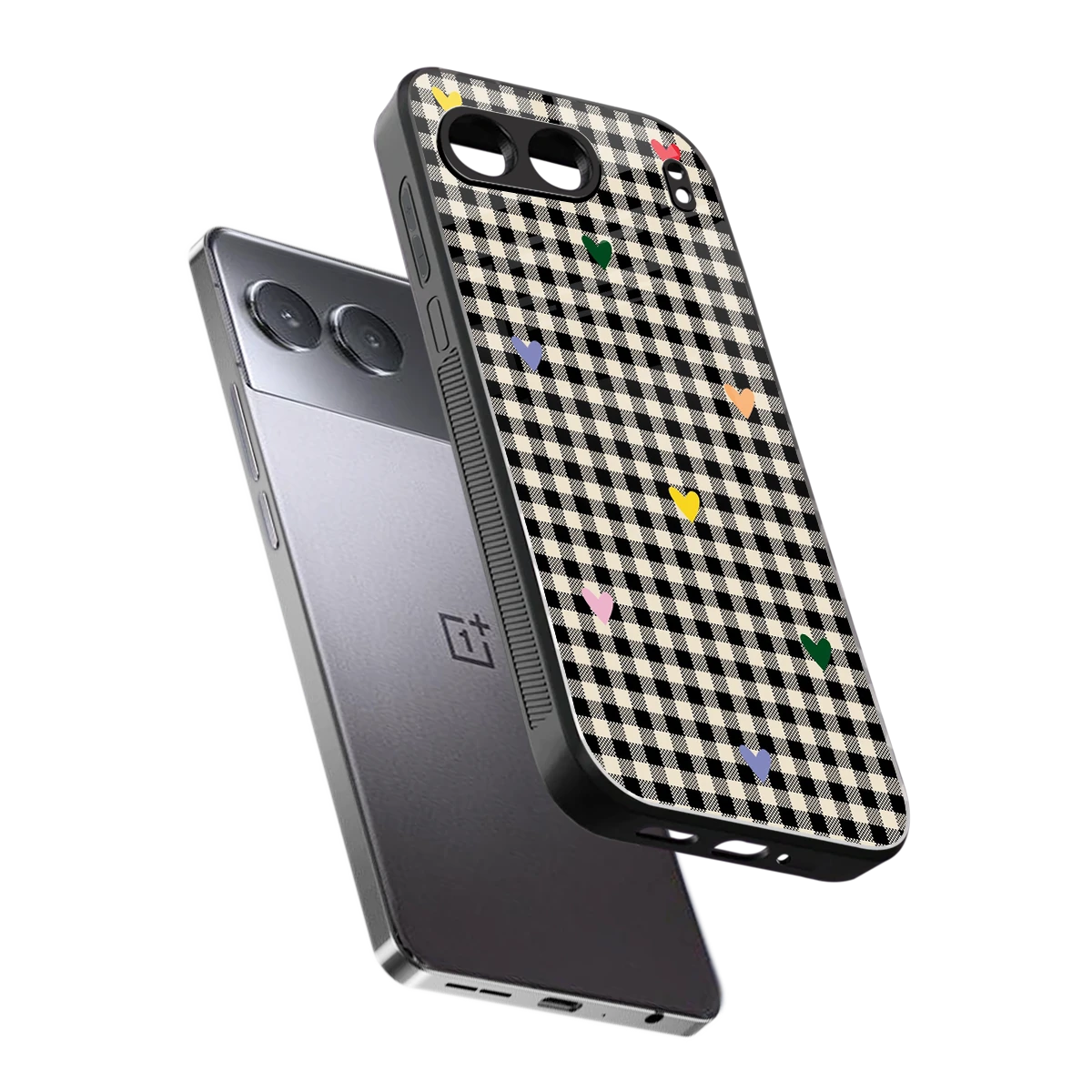Checkered Love sleek oneplus nord 4 cover with tempered glass back and TPU edges