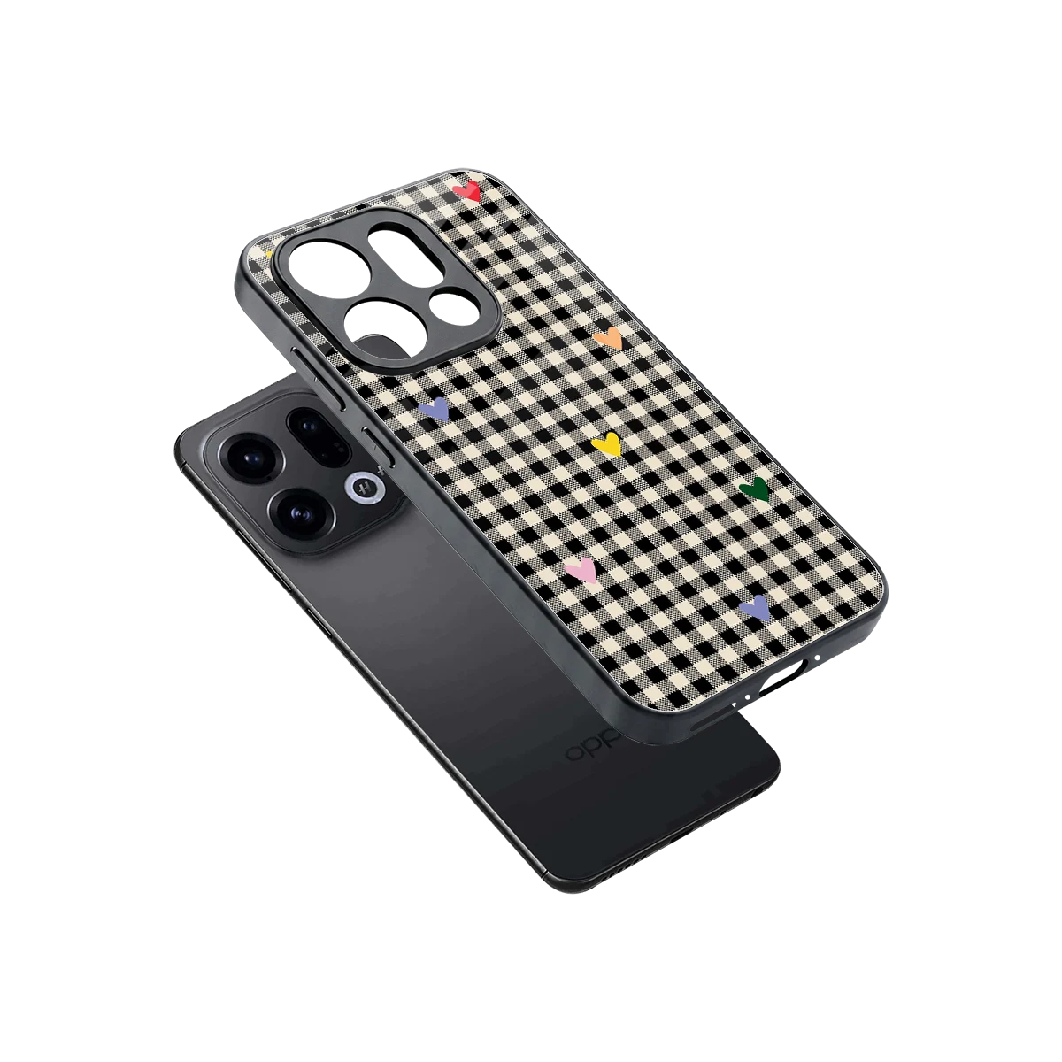 Checkered Love sleek oppo find x9 cover with tempered glass back and TPU edges