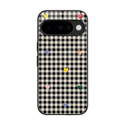 Checkered Love back phone cover | glass case for google pixel 10