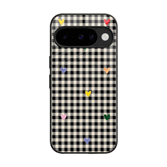 Checkered Love back phone cover | glass case for google pixel 10