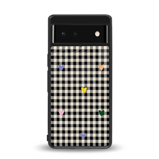 Checkered Love back phone cover | glass case for google pixel 6a