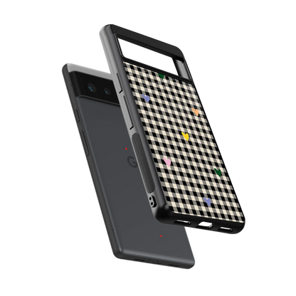Checkered Love sleek google pixel 6a cover with tempered glass back and TPU edges