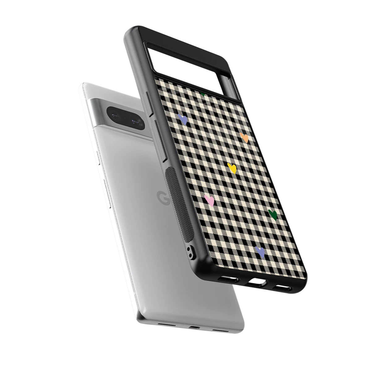 Checkered Love sleek google pixel 7a cover with tempered glass back and TPU edges