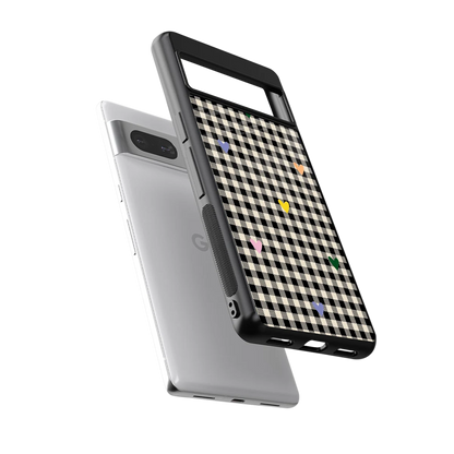 Checkered Love sleek google pixel 7 cover with tempered glass back and TPU edges