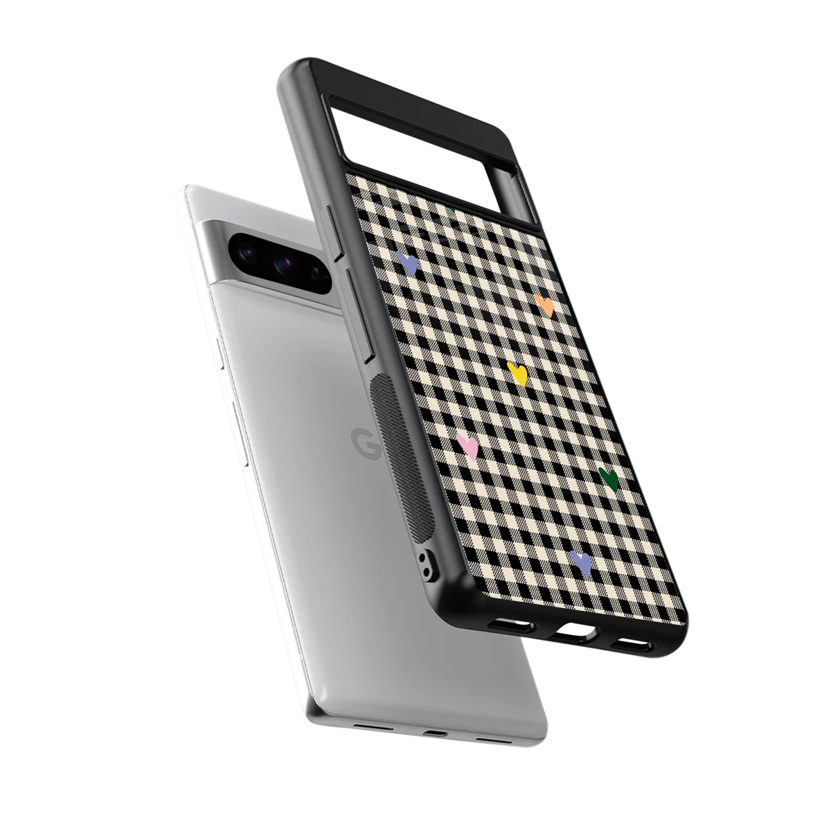 Checkered Love sleek google pixel 8 pro cover with tempered glass back and TPU edges