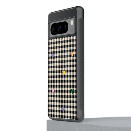 Checkered Love stylish phone case for google pixel 8 pro | glossy glass and slim fit