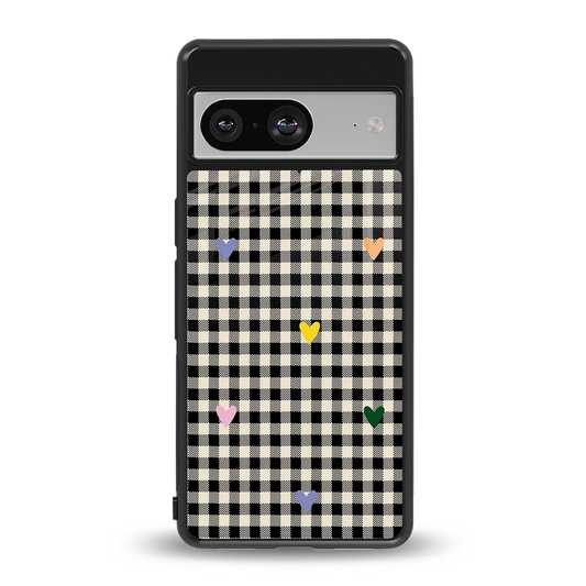 Checkered Love back phone cover | glass case for google pixel 8