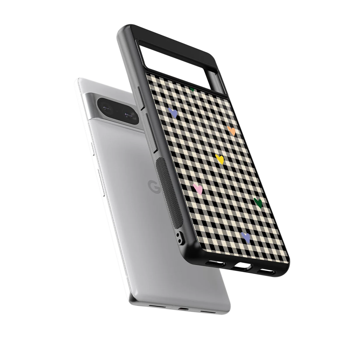 Checkered Love sleek google pixel 8 cover with tempered glass back and TPU edges