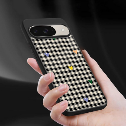 Checkered Love sleek google pixel 9 cover with tempered glass back and TPU edges
