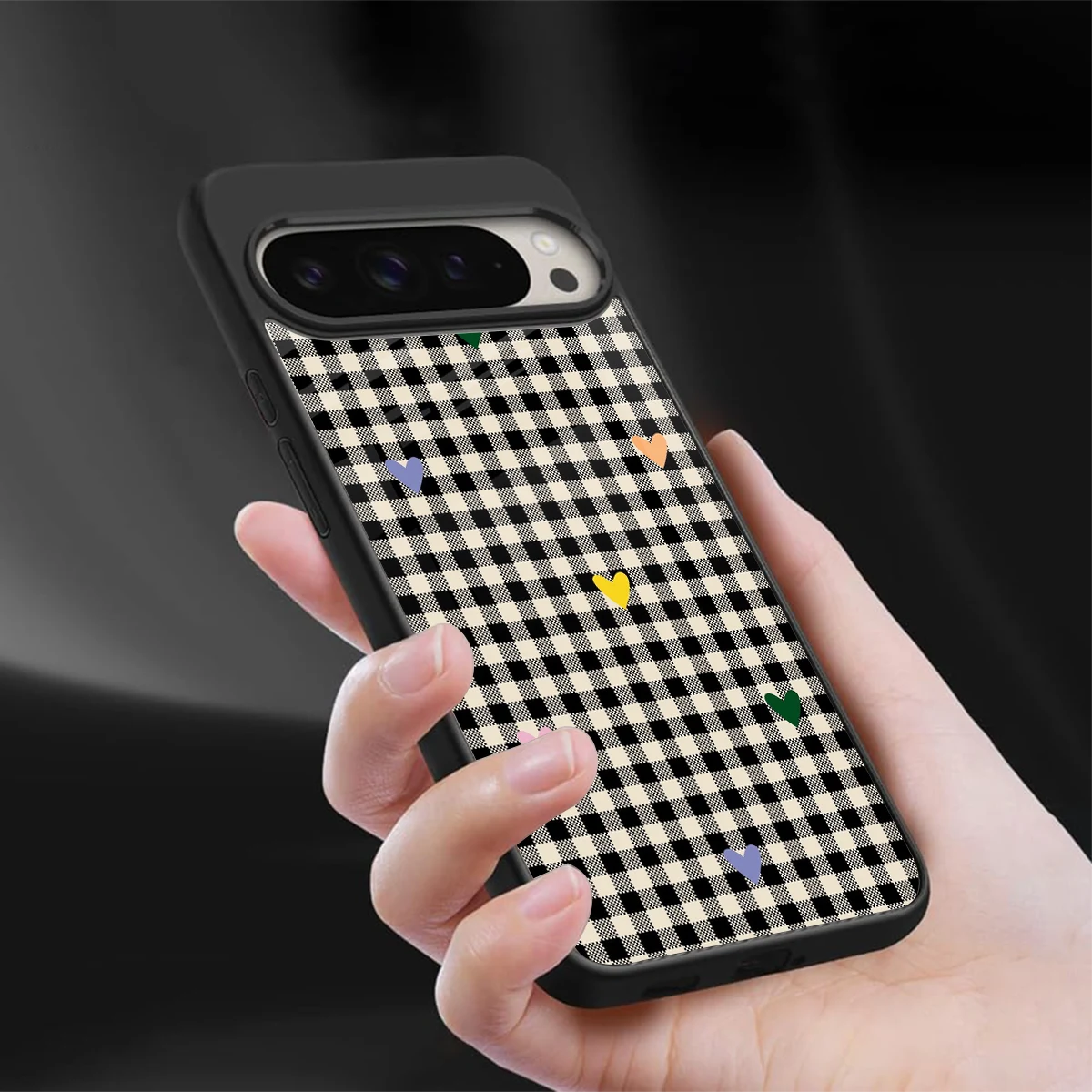 Checkered Love sleek google pixel 9 pro cover with tempered glass back and TPU edges