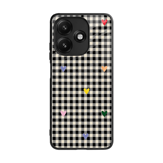 Checkered Love back phone cover | glass case for redmi 12 5g