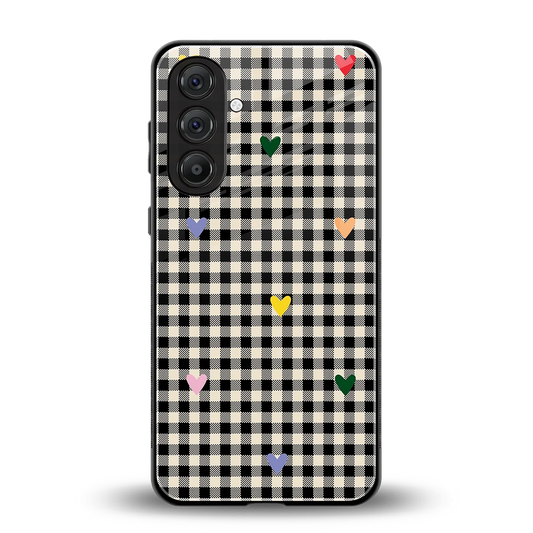 Checkered Love back phone cover | glass case for samsung galaxy m36 5g
