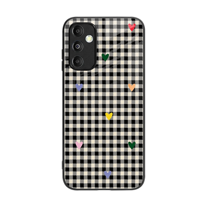 Checkered Love back phone cover | glass case for samsung galaxy m14 5g
