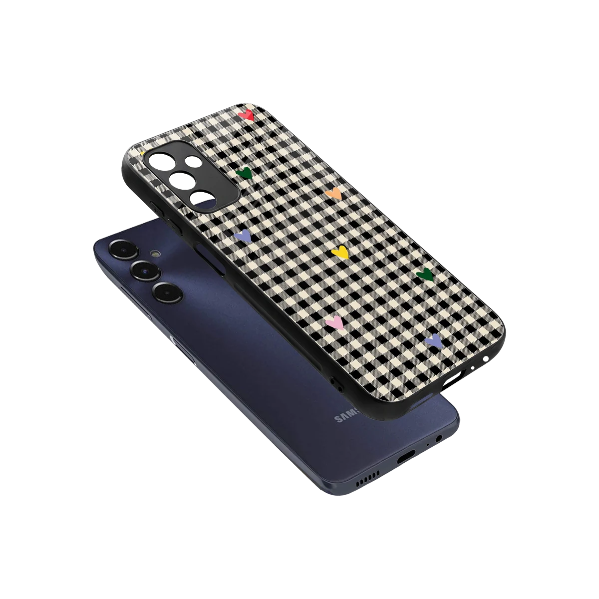 Checkered Love sleek samsung galaxy m14 5g cover with tempered glass back and TPU edges