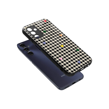 Checkered Love sleek samsung galaxy m14 5g cover with tempered glass back and TPU edges