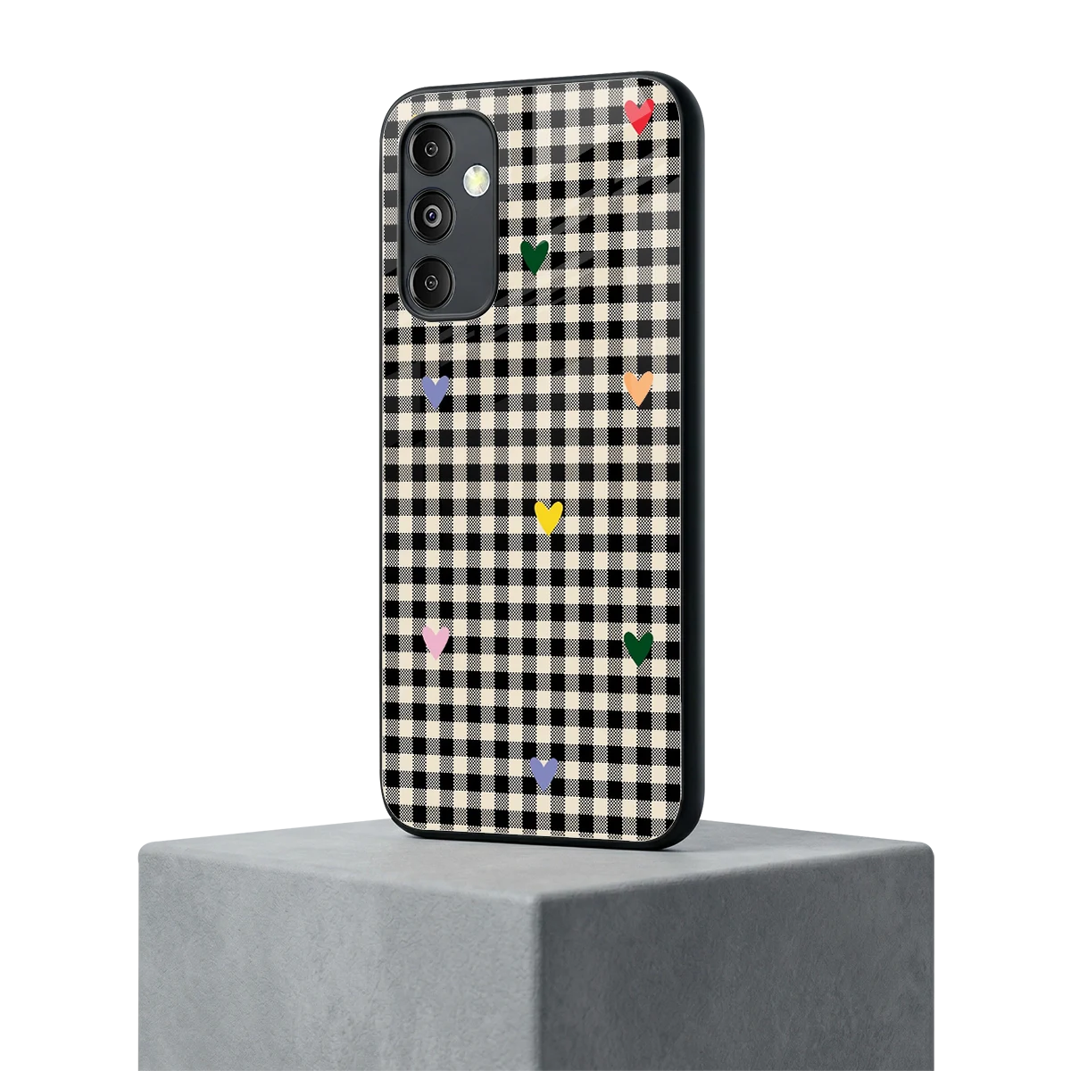 Checkered Love samsung galaxy m14 5g mobile cover | shockproof glass phone case