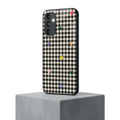 Checkered Love samsung galaxy m14 5g mobile cover | shockproof glass phone case