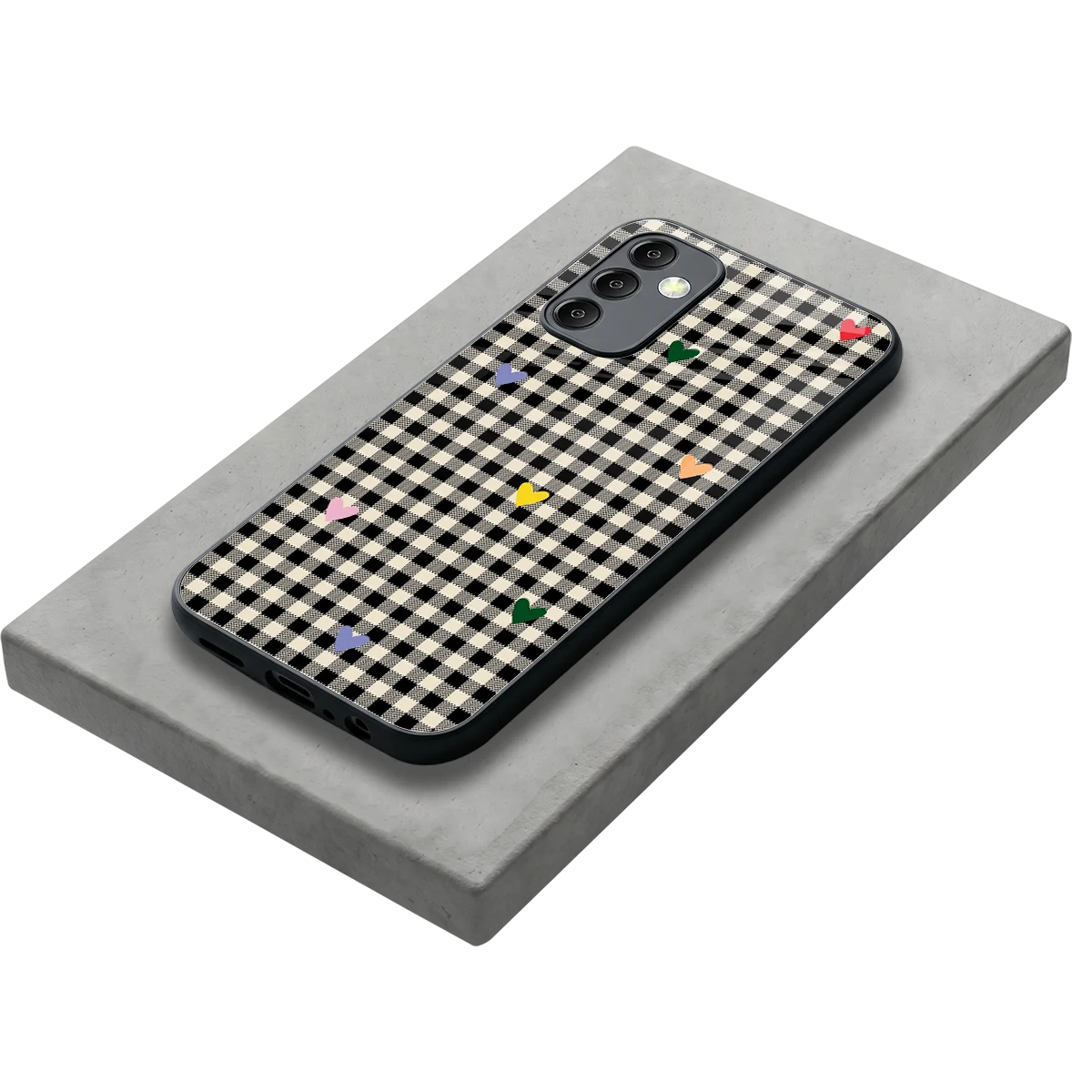 Checkered Love stylish phone case for samsung galaxy m14 5g | glossy glass and slim fit