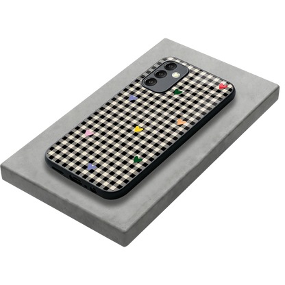 Checkered Love stylish phone case for samsung galaxy m14 5g | glossy glass and slim fit