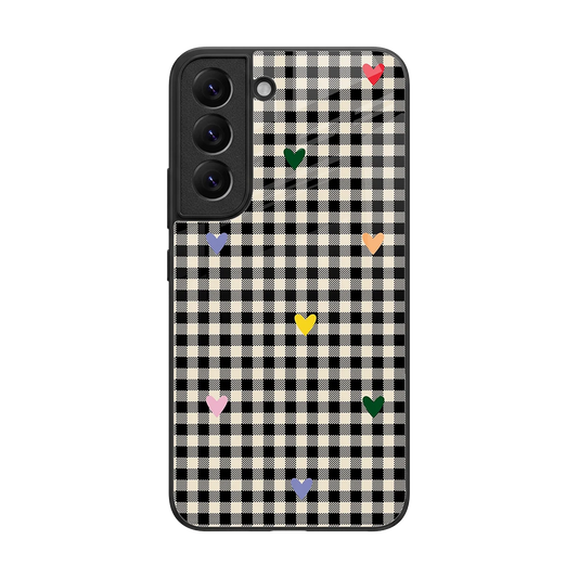 Checkered Love back phone cover | glass case for samsung galaxy s22