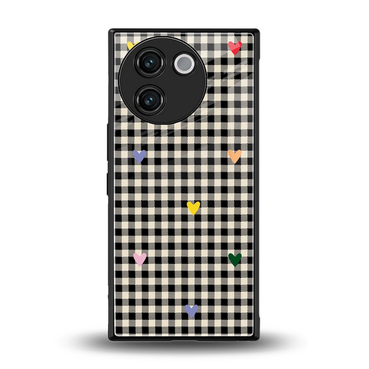 Checkered Love back phone cover | glass case for vivo v30e