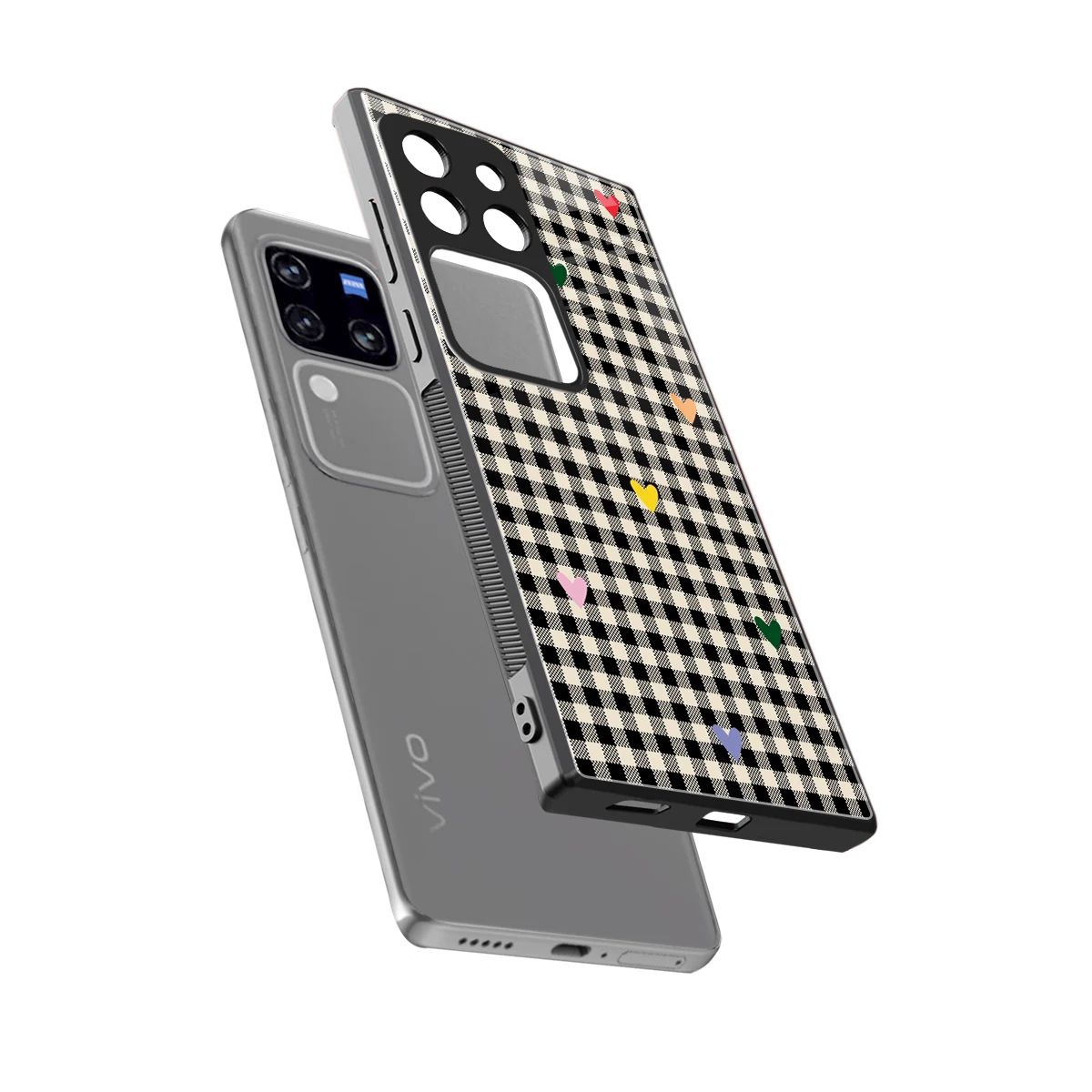 Checkered Love sleekvivo v30 pro cover with tempered glass back and TPU edges