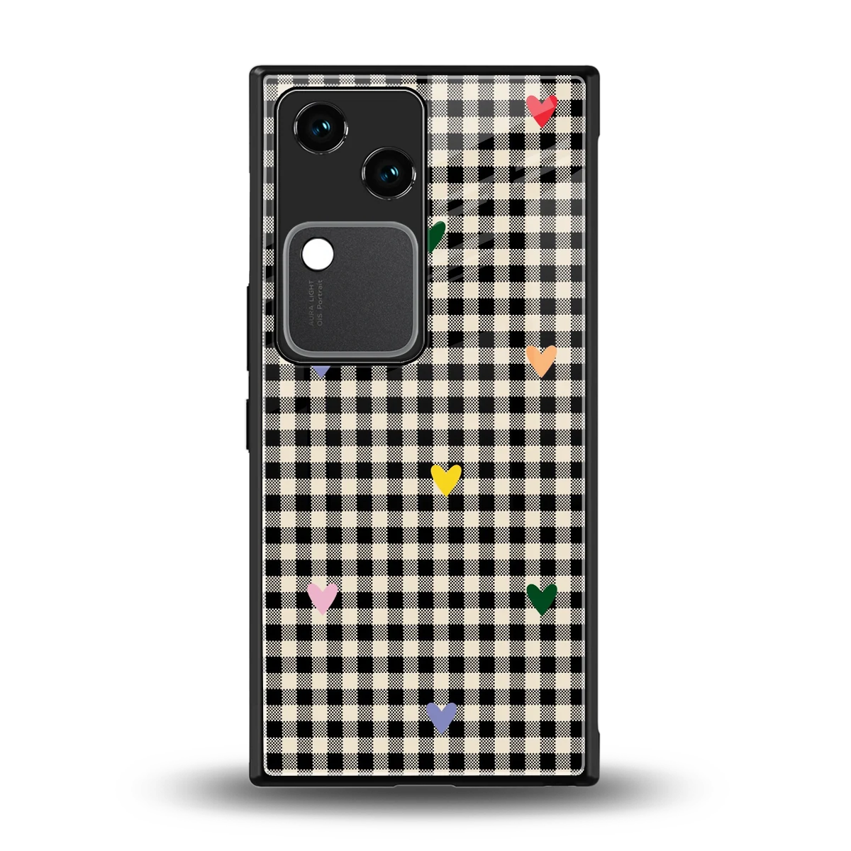 Checkered Love back phone cover | glass case for vivo v30