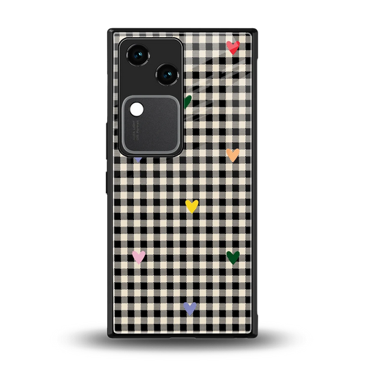 Checkered Love back phone cover | glass case for vivo v30