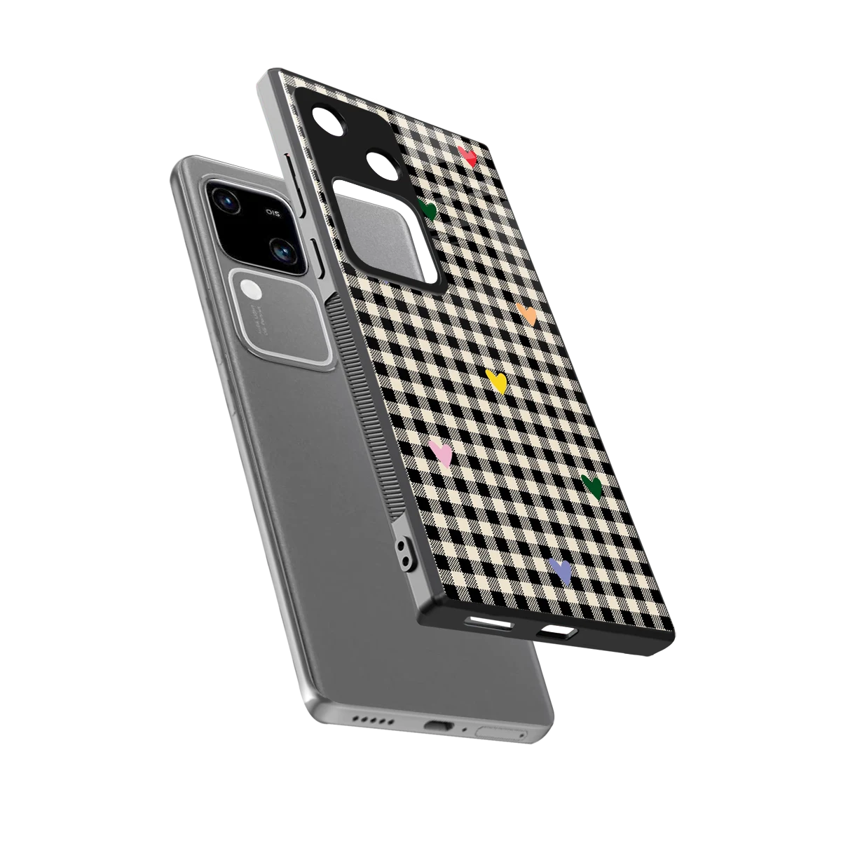 Checkered Love sleek vivo v30 cover with tempered glass back and TPU edges