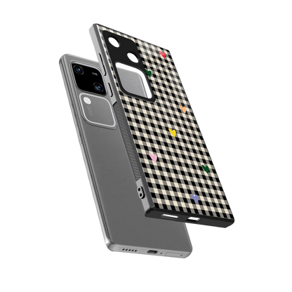 Checkered Love sleek vivo v30 cover with tempered glass back and TPU edges