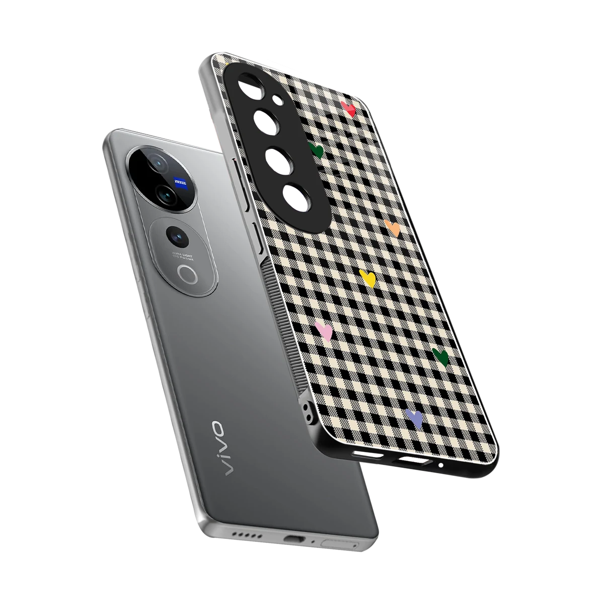 Checkered Love sleek vivo v40 pro cover with tempered glass back and TPU edges