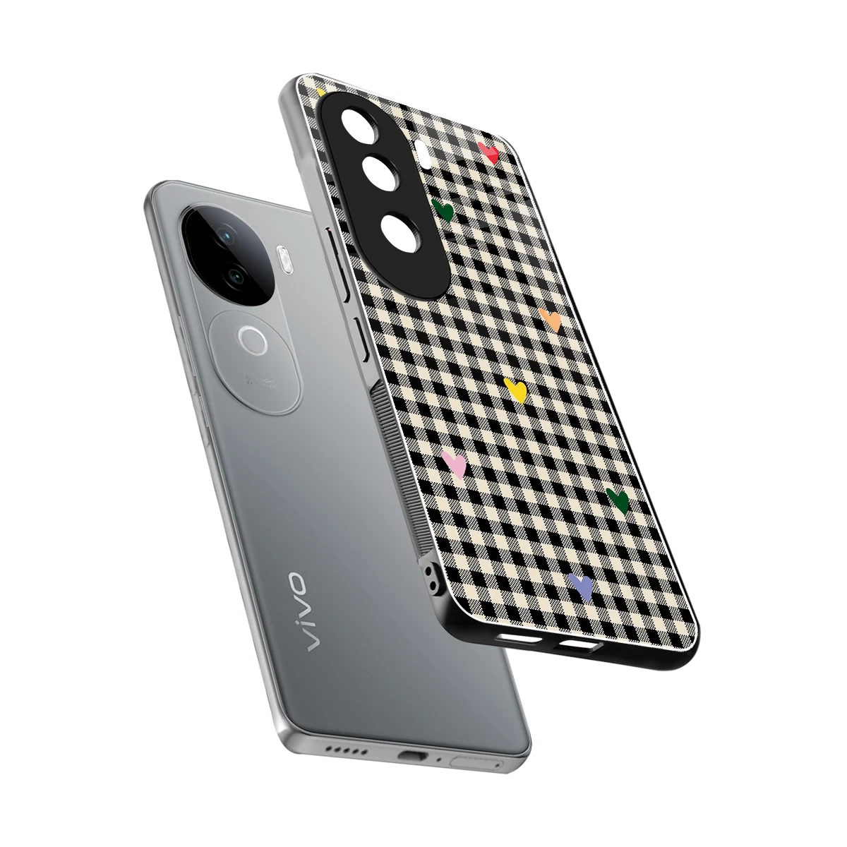 Checkered Love sleek vivo v40e cover with tempered glass back and TPU edges