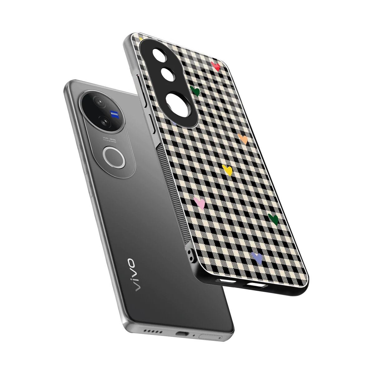 Checkered Love sleek vivo v50 cover with tempered glass back and TPU edges