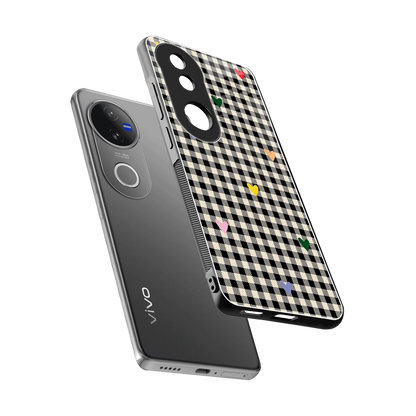 Checkered Love sleek vivo v50 cover with tempered glass back and TPU edges