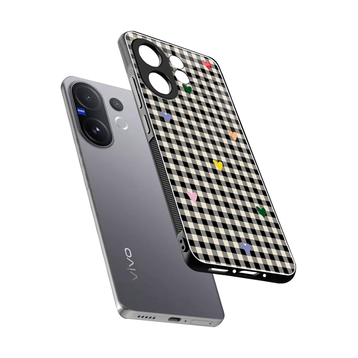 Checkered Love sleek vivo v60 cover with tempered glass back and TPU edges