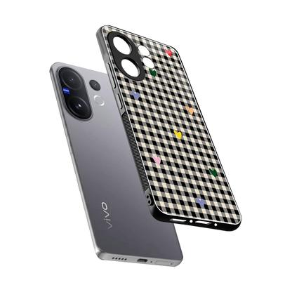 Checkered Love sleek vivo v60 cover with tempered glass back and TPU edges