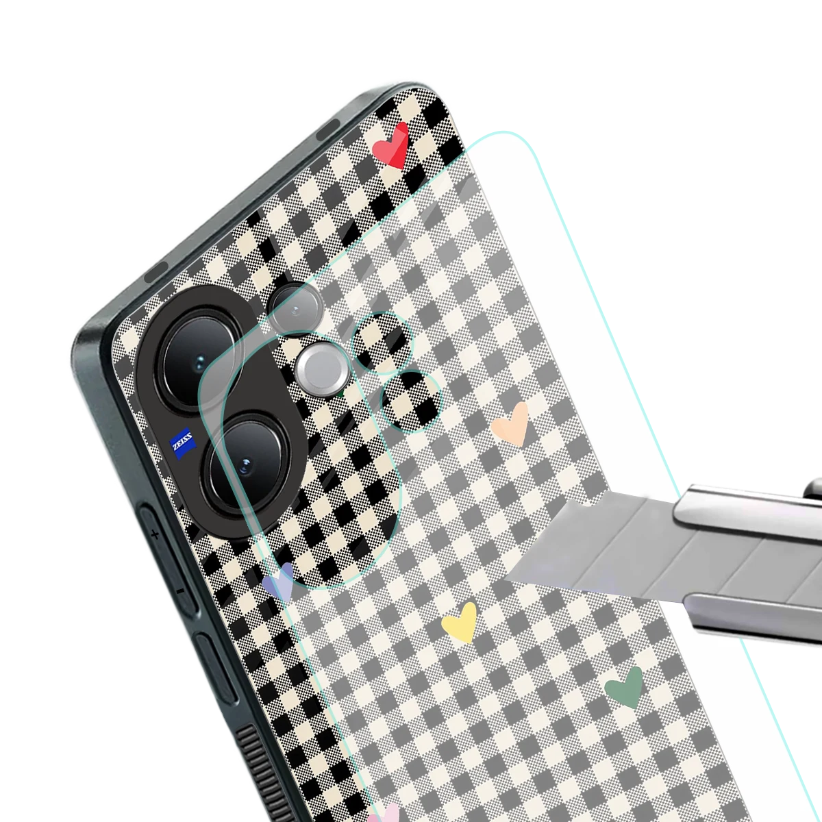 Checkered Love stylish phone case for vivo v60 | glossy glass and slim fit