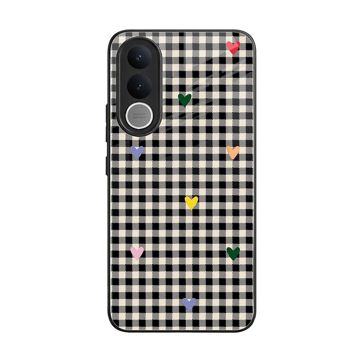 Checkered Love back phone cover | glass case for vivo v70 fe