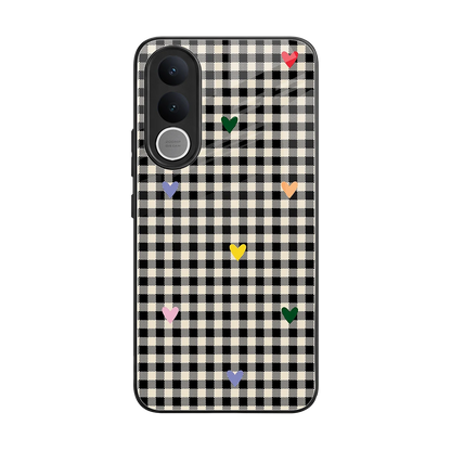 Checkered Love back phone cover | glass case for vivo v70 fe