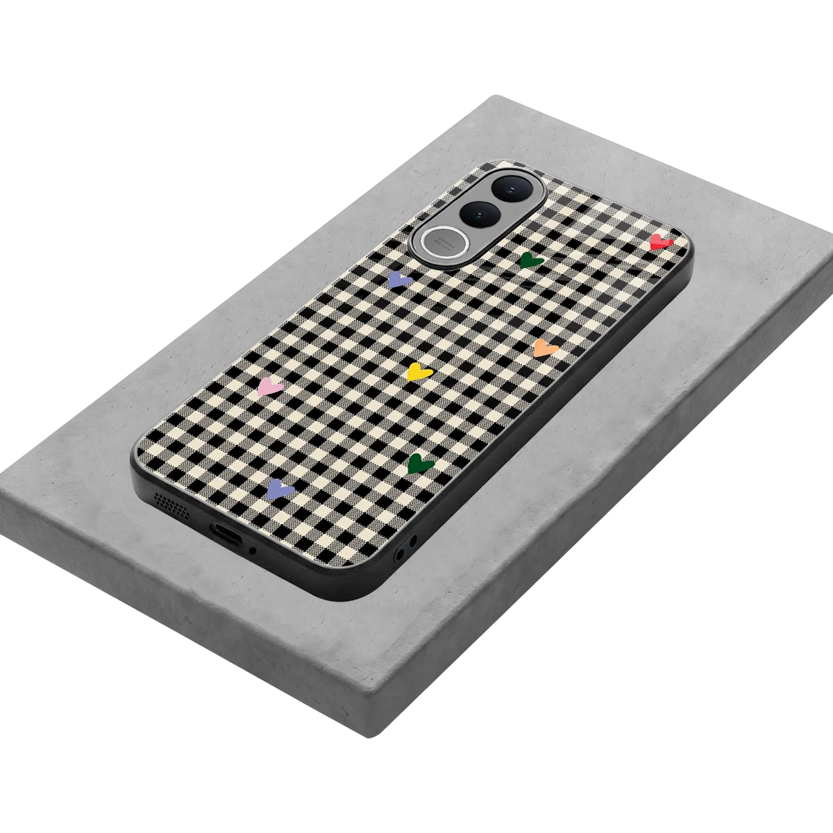 Checkered Love stylish phone case for vivo v70 fe | glossy glass and slim fit