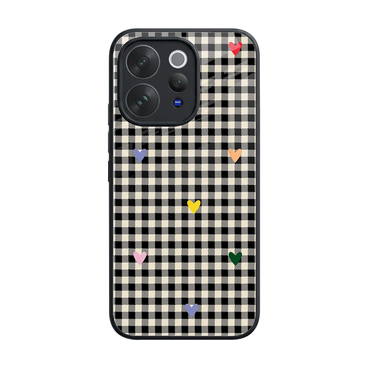 Checkered Love back phone cover | glass case for vivo v70 elite