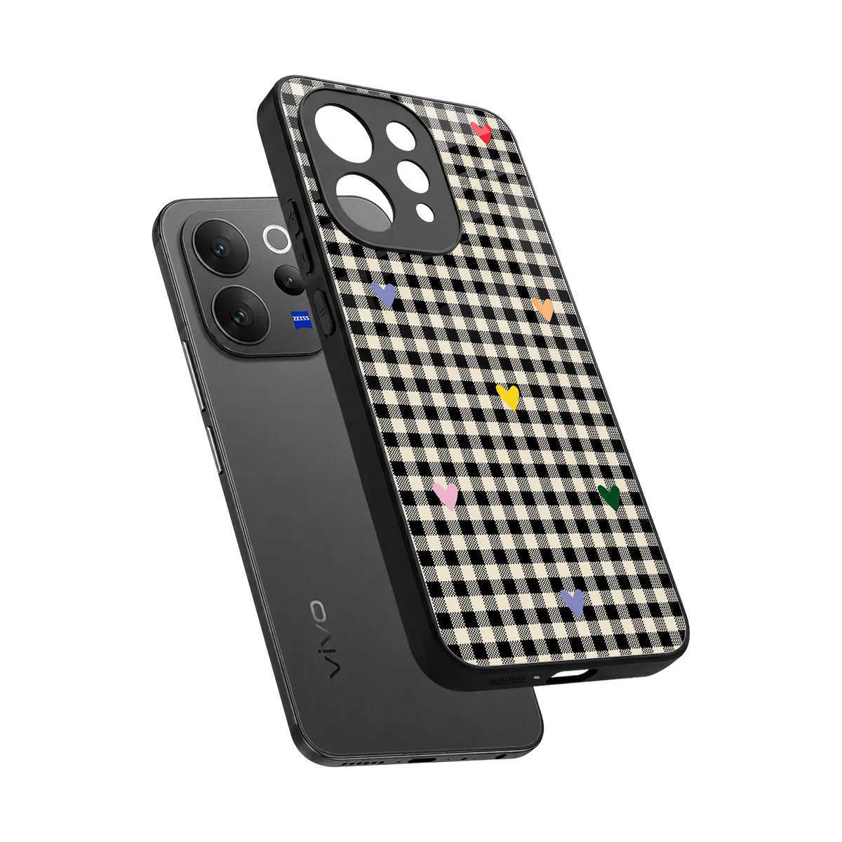 Checkered Love sleek vivo v70 cover with tempered glass back and TPU edges