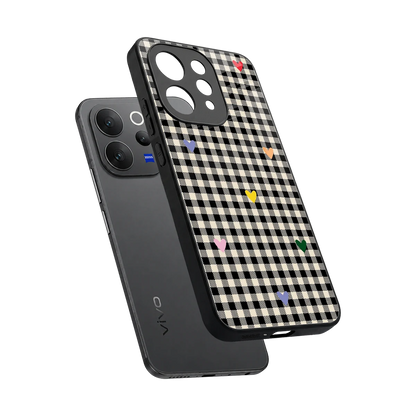 Checkered Love sleek vivo v70 cover with tempered glass back and TPU edges
