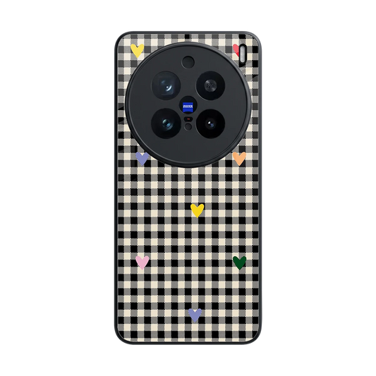 Checkered Love back phone cover | glass case for vivo x200 pro