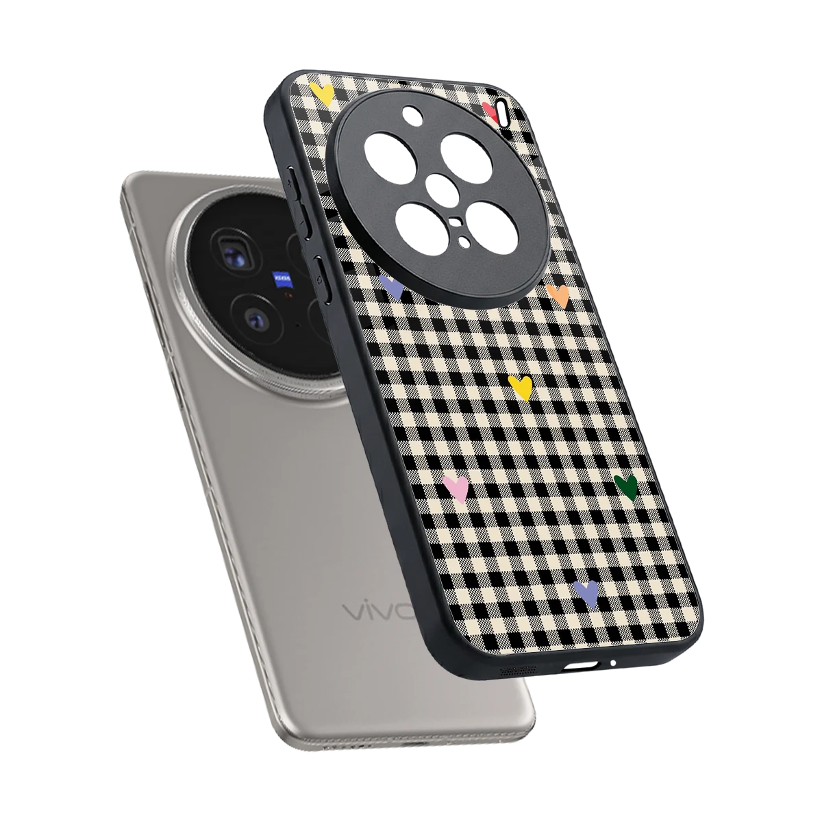 Checkered Love sleek vivo x200 pro cover with tempered glass back and TPU edges