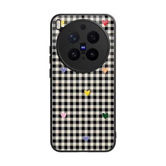 Checkered Love back phone cover | glass case for vivo x300 pro