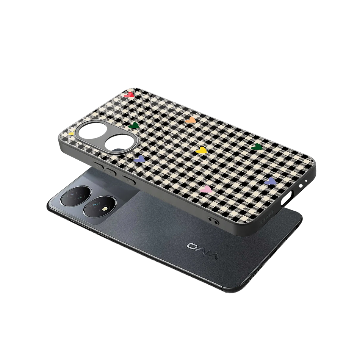 Checkered Love sleek Vivo-y100 cover with tempered glass back and TPU edges