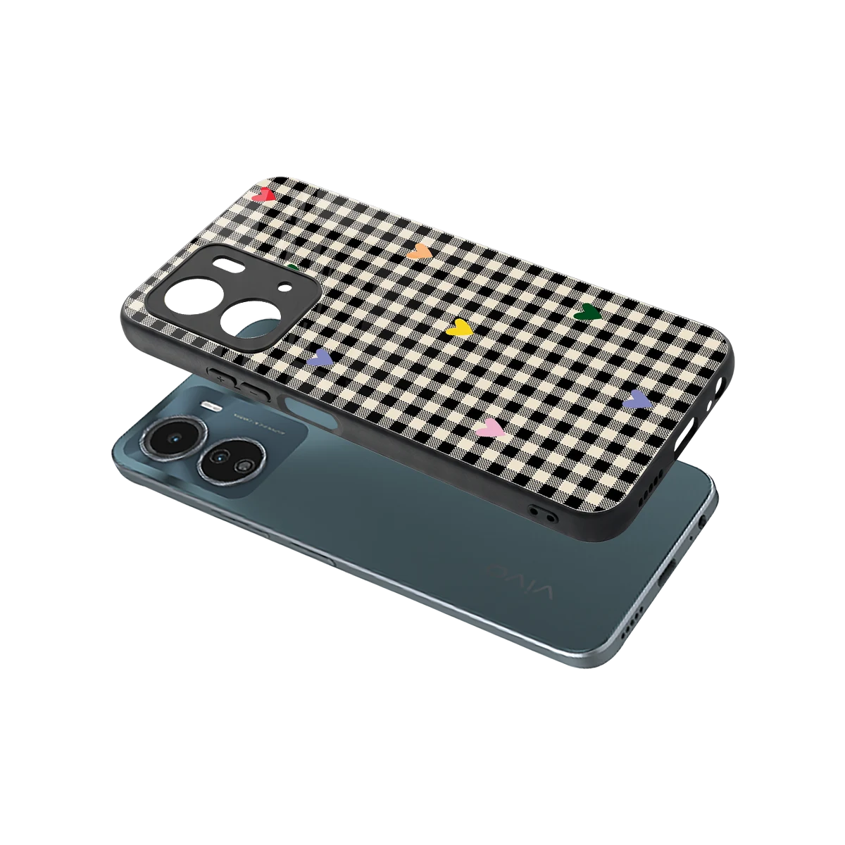 Checkered Love sleek vivo y16 cover with tempered glass back and TPU edges