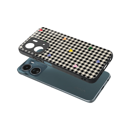 Checkered Love sleek vivo y16 cover with tempered glass back and TPU edges