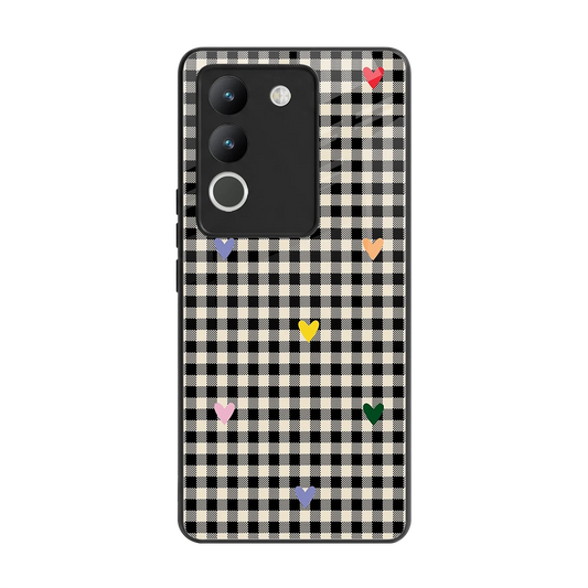 Checkered Love back phone cover | glass case for vivo y200 5g